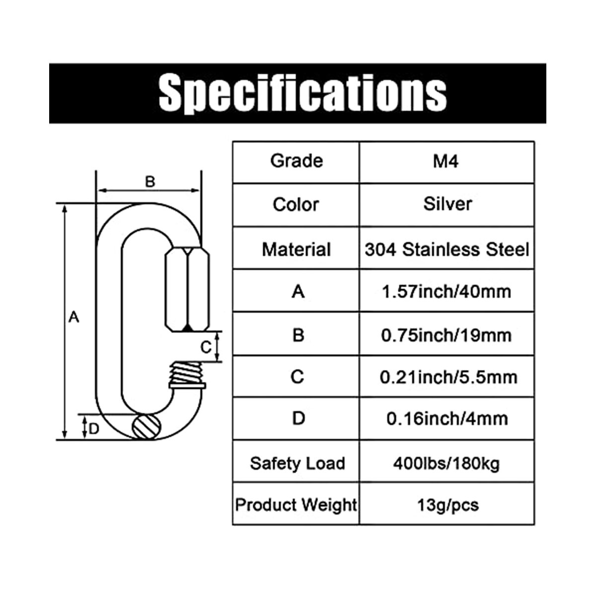 12 Pack Quick Link 5/32 Inch H - Carabiner Locking D のレビューと価格