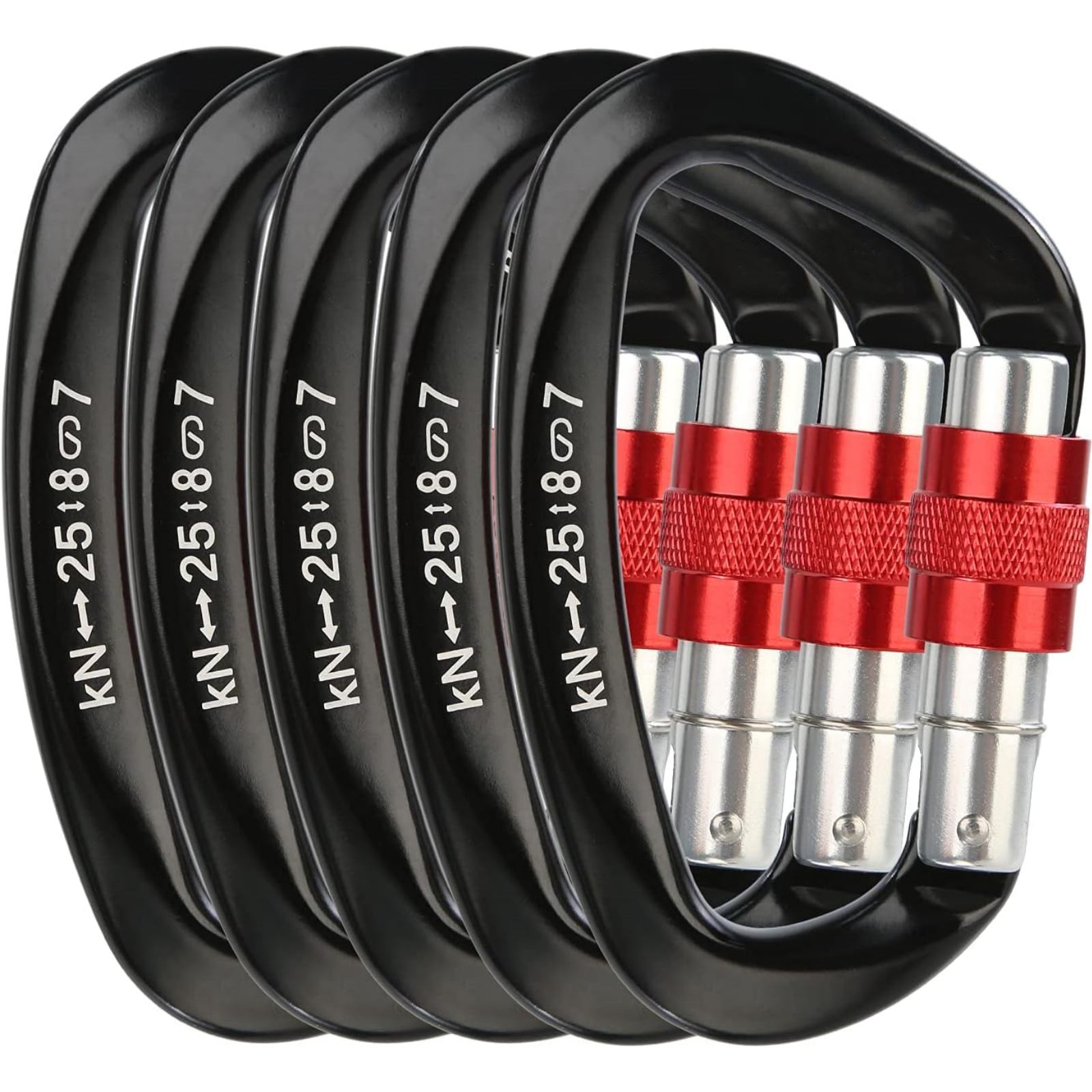 5Pcs/Set 25KN D-Shape Aluminum - Carabiner Locking D のレビューと価格