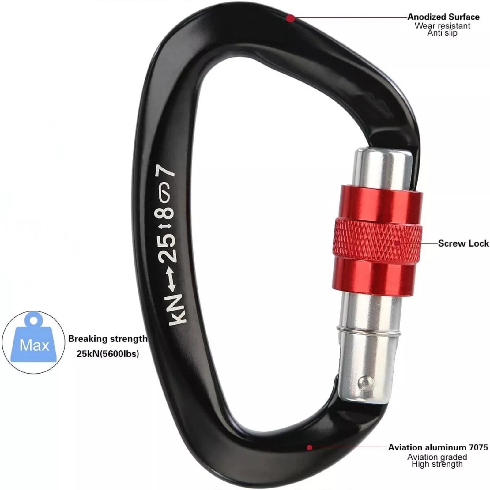 5Pcs/Set 25KN D-Shape Aluminum - Carabiner Locking D のレビューと価格