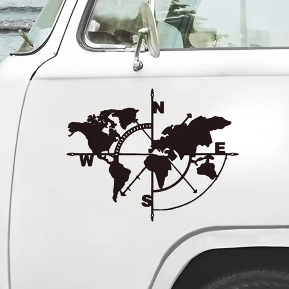 Compass World Map Vinyl Decal, - Outdoor Adventure World のレビューと価格
