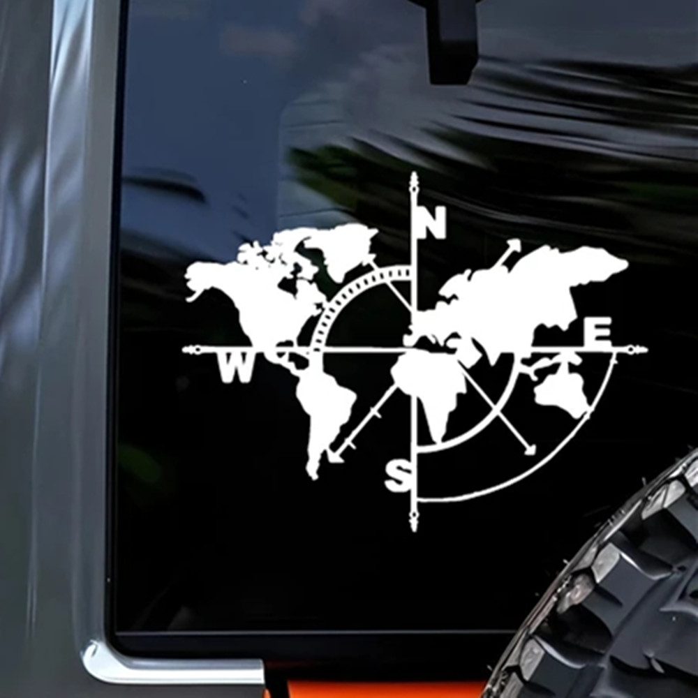 Compass World Map Vinyl Decal, - Outdoor Adventure World のレビューと価格